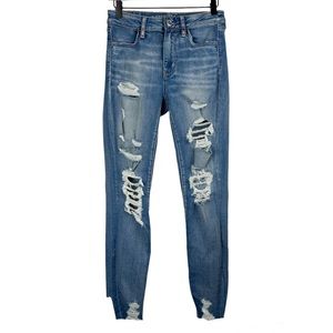American Eagle Hi Rise Jeggings Sz 6 TALL Distressed Jeans